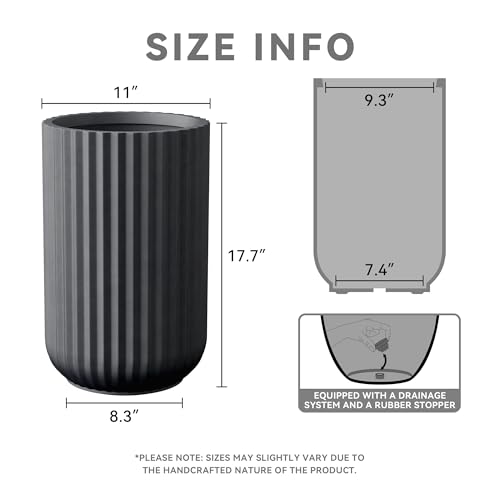 Kante Accent Round Column Black Concrete Planter 17.7" Tall, Outdoor - color: Black, size: 11"w x 17.7" h