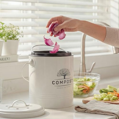 Perfnique 1.3 Gal Kitchen Compost Bin with Lid, Countertop Compost Caddy - color: cream, style: without bags