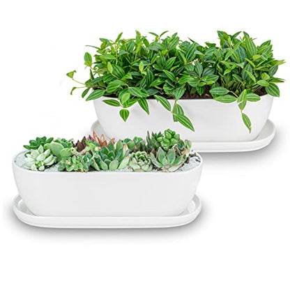 E-liu 11+14 inch Ceramic Plant Pots with Drainage Holes Saucers, Set of 2 - size: 11+14 inch Set