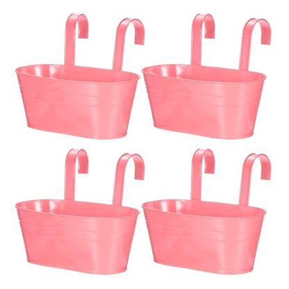 uxcell Rail Planter for Outdoor Plants, 4 Pcs 11" Iron Wall Hanging Planters Fence Railing Balcony Planters with Drainage Holes and Detachable Hooks, Pink - color: Pink