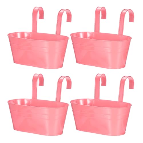 uxcell Rail Planter for Outdoor Plants, 4 Pcs 11" Iron Wall Hanging Planters Fence Railing Balcony Planters with Drainage Holes and Detachable Hooks, Pink - color: Pink