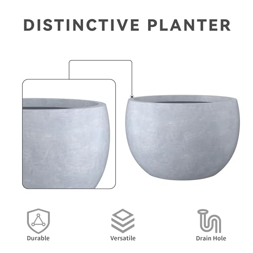 Kante Large Round Bowl Blue Gray Concrete Planter 20" Dia, Outdoor - color: Gray, size: 19.9" d