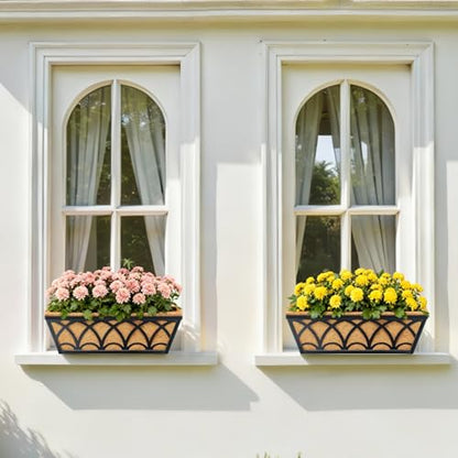 16 Inch Railing Planter Box Window Boxes Planters - 2 Pack Deck Railing Planter Boxes with Adjustable Brackets Coco Liners Balcony Planters Railing Hanging for Window Flower Boxes Outdoor Garden Decor - size: 16 Inch
