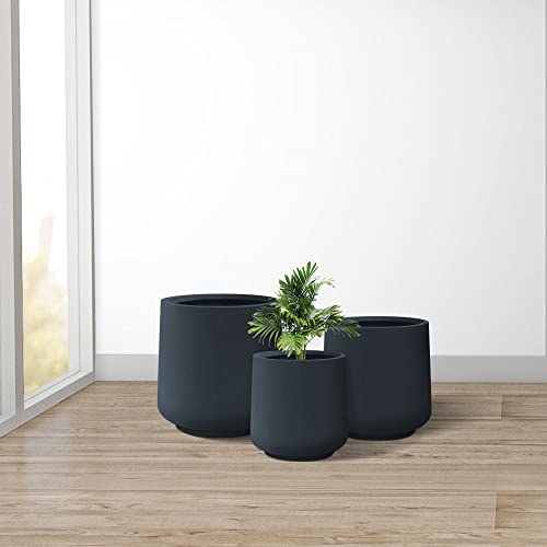 Kante Set of 3 Charcoal Concrete Curved Planters 16.5" 13" 9.4" Dia - color: Charcoal, size: Set of 3: 15.3" + 11.6" + 8.2" D