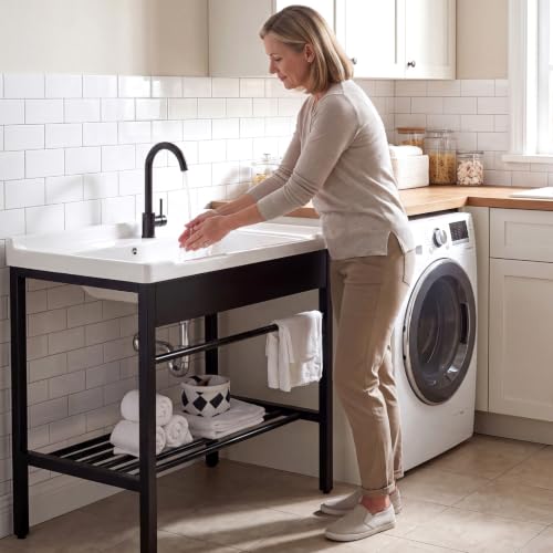Freestanding Laundry Utility Sink with Washboard - color: A_Utility Sink_Black
