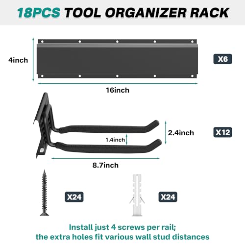 EVERHANGER Garage Tool Storage Organizer, Wall Mount Garden Tool Rack - size: 12Hooks