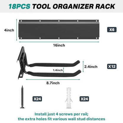 EVERHANGER Garage Tool Storage Organizer, Wall Mount Garden Tool Rack - size: 12Hooks