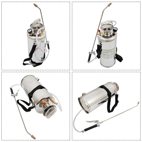 2 Gallon Stainless Steel Sprayer 20" Wand and 3FT Reinforced Hose Hand Pump Sprayer with Pressure Gauge Safety Valve with Adjustable Nozzle Weed Sprayers for Lawn Gardening
