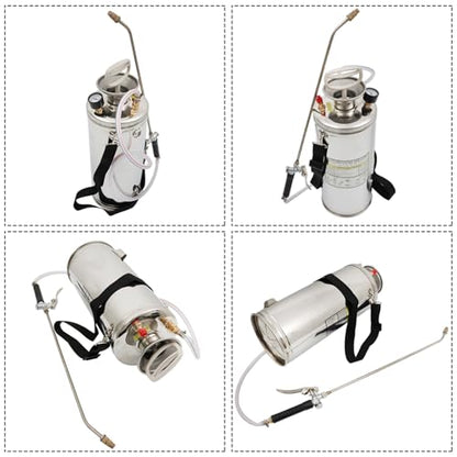 2 Gallon Stainless Steel Sprayer 20" Wand and 3FT Reinforced Hose Hand Pump Sprayer with Pressure Gauge Safety Valve with Adjustable Nozzle Weed Sprayers for Lawn Gardening