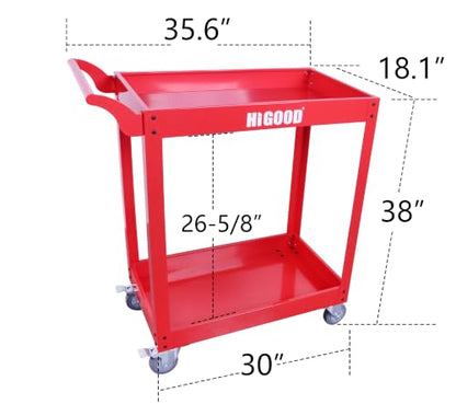 Heavy Duty Service Utility Cart,2 Shelf Steel, 800-Pound Capacity, 35.6 x 18.1x38-Inch RED - color: Red