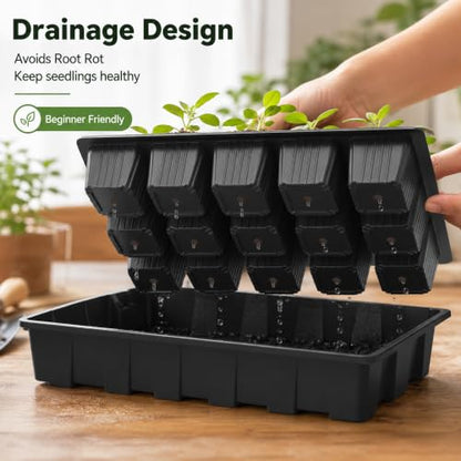 Gardzen 5 Pack Seed Starter Trays with Vented Domes 75 Cell Black - size: 15-Cell Black 5-Pack