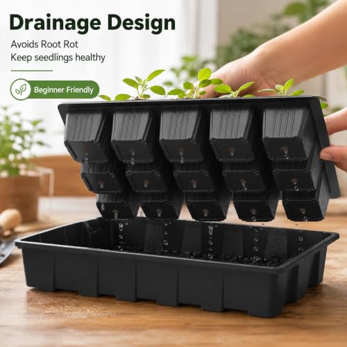 Gardzen 5 Pack Seed Starter Trays with Vented Domes 75 Cell Black - size: 15-Cell Black 5-Pack