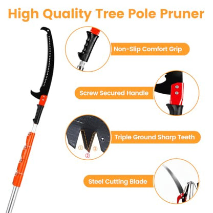 20FT Telescopic Tree Pruner Saw, Detachable Dual-Purpose High Reach Pole Pruner, Pulley Labor-Saving Branch Cutter, Extendable Manual Pole Saw for Garden Orchard Fruit Trees - size: 20FT