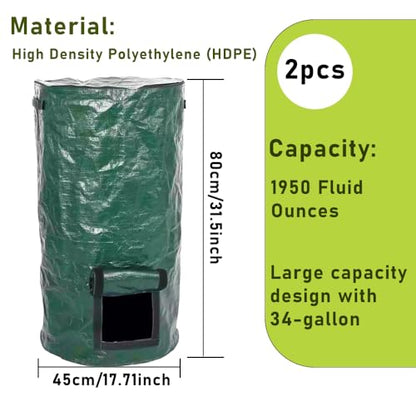 2 Pcs Collapsible Garden Compost Bin, Yard Waste Container Bags, Countertop Compost Tumbler Bin with Lid Kitchen and Outdoor, Outdoor Composting & Yard Waste Bins