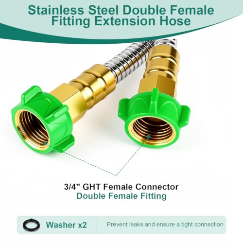 Stainless Steel Garden Hose Connector 1FT, Short Metal Small Hose Extension Adapter for Hose Reel, Short Flexible, Lightweight & Heavy Duty Water Pipe, No Kinking Outdoor Water Hose for Yard