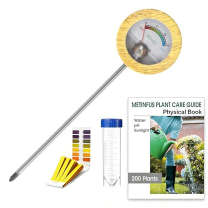 Soil Moisture Meter - Included 200+ Plants Care Guide, 80 pH Test Strips & Sample Tube, Soil Water Tester, Soil Hygrometer Sensor Tool for Garden, Lawn, Farm Plants Care, No Battery Needed - color: Light Wood