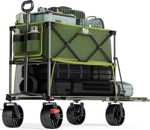 TIMBER RIDGE 400L Folding Double Decker Wagon with Brakes, 54" Extra Long - color: Green, size: Double Decker