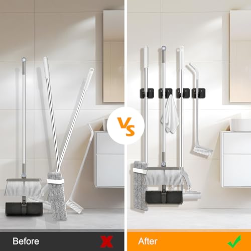 4 Pack Stainless Steel Heavy Duty Broom Holder Wall Mount with Hook, Black - color: D-Black, size: 4PCS Gripper