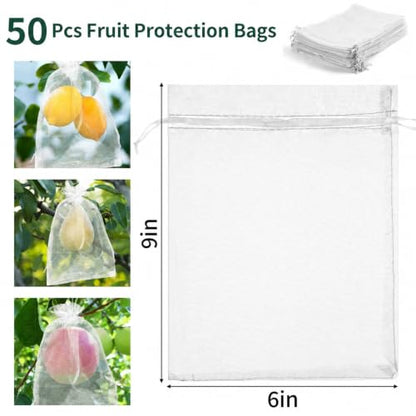 50 Pcs Fruit Protection Bags, 6×9 in Mesh Cover Nets for Tree, White - color: White, size: 6×9 in