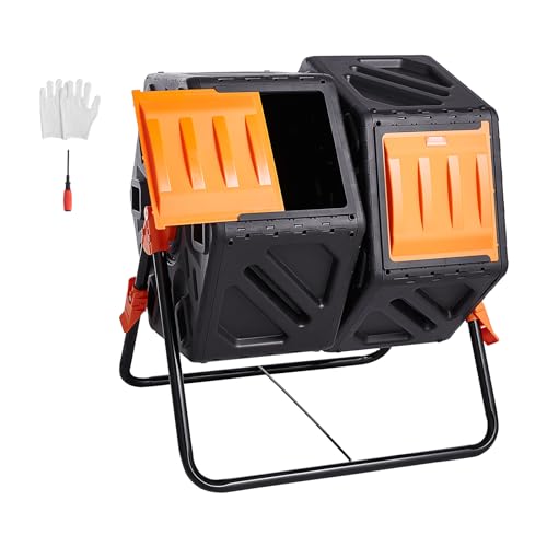VEVOR Compost Bin, 37-Gal Dual Chamber Composting Tumbler, High Volume Two Rotating Chambers with 2 Sliding Door and Steel Frame, BPA Free Composter Bin Tumbler for Garden, Kitchen, Yard, Outdoor - size: 37 Gal