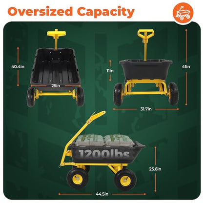 Sekey Garden Dump Cart, 1400 lb Capacity, Towable, 10 in Tires - color: Black, size: 1400lbs
