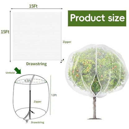 1 Pack Extra-Large Fruit Tree Netting Covers for Birds and Squirrels(15X15ft) –Bird Nets for Fruit Trees with Zipper and Drawstring, Extra Large Durable Mesh Garden Netting to Protect Fruit Trees - size: 15 X15ft