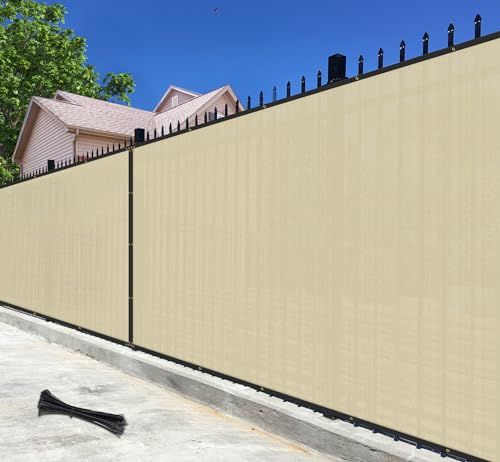 Bynbbur 8' x 20' Beige Privacy Fence Screen Net Fencing 90% Privacy Blockage Windscreen Mesh Shade Cover with Copper Grommet for Patio Backyard Garden Swimming Pool, Zip Ties Included
