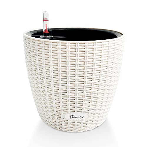 Dexceder 9x8 Self Watering Planter (Ivory White Rattan) - color: Ivory White, size: 9x8