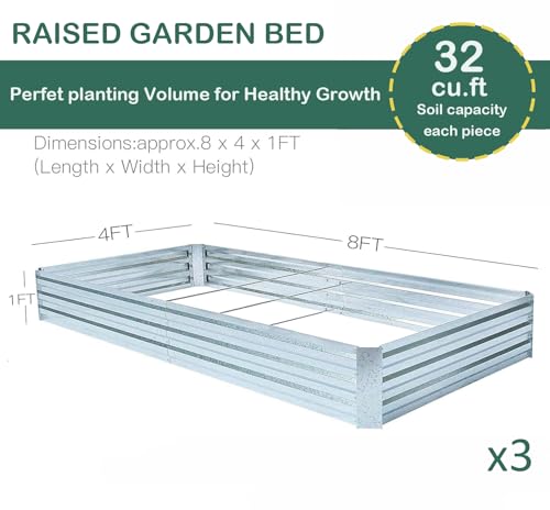 Galvanized Raised Garden Bed 8x4x1ft 3-Pack - size: 8x4x1ft (3 pcs)