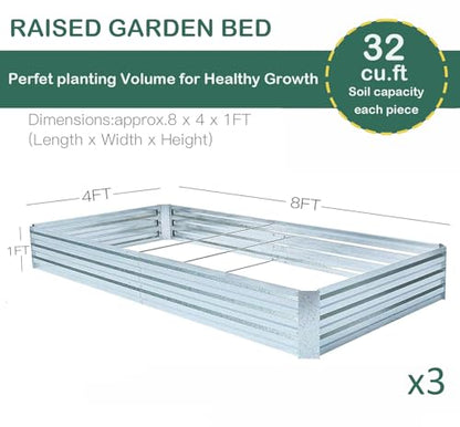 Galvanized Raised Garden Bed 8x4x1ft 3-Pack - size: 8x4x1ft (3 pcs)