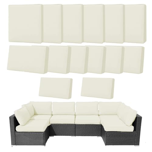 14Pcs Outdoor Cushion Covers Replacement Washable Waterproof UV w/Zipper for 6-Seaters Sofa Patio Slipcovers Set Seat and Back Covers Only (Creamy Beige, 25.6x25.6inch) - color: Creamy Beige, size: 25.6x25.6inch