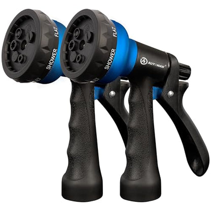 AUTOMAN-Garden-Hose-Nozzle, 2 Pack ABS Water Spray Nozzle with Heavy Duty 7 Adjustable Watering Patterns,Slip Resistant for Watering Plants,Lawn& Garden,Washing Cars,Cleaning,Showering Pets - Blue - color: Blue