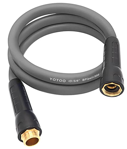 YOTOO Heavy Duty Hybrid Garden Lead in Water Hose 5/8-Inch by 5-Feet 150 PSI, Kink Resistant, All-Weather Flexible with Swivel Grip Handle and 3/4" GHT Solid Brass Fittings, Gray - color: Gray, size: 5 FT