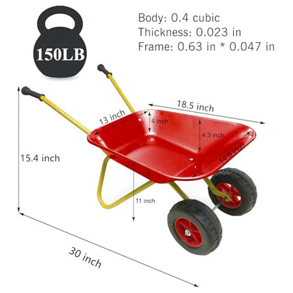 Toddler Metal Wheelbarrow for Kids Wheel Barrow with 12 PCS Tool(red Set) - color: Red Set