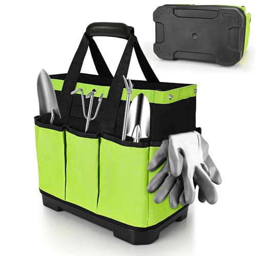 Garden Tool Bag with Waterproof Plastic Base, Heavy-Duty Oxford Garden Tote
