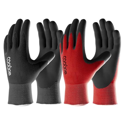 COOLJOB 6 Pairs Gardening Gloves for Men, Breathable Rubber Coated, Xlarge - color: Black & Red (Latex), size: X-Large (Pack of 6)