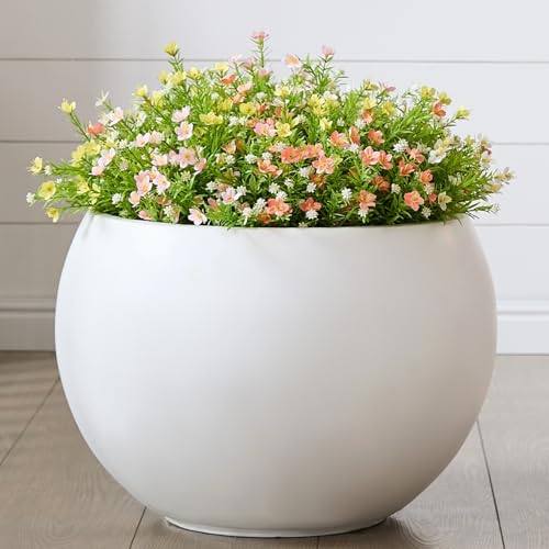 19.3"Dia x 13"H Large Fiberstone Sphere Planter, White Round Pot - color: White, size: Large