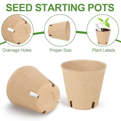 Peat Pots,60 Pcs 3.15 Inch Seed Starting Pots with Drainage Holes Round Nursery Plants Pots with Bonus 20 Plant Labels (3.15 Inch) - size: 3.15 Inch