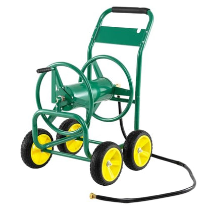 Garden Hose Reel Cart, Mobile Water Hose Cart with Heavy-duty Metal Frame & 4 Solid Wheels, Hold up to 330 ft of 5/8" Hoses, Outdoor Planting Tool for Lawn & Backyard (Green) - color: Green