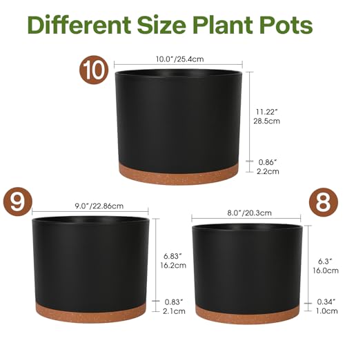 GARDIFE 3 Pack Cylinder Planter Set 10/9/8 Inch White Indoor Plant Pots - color: Black-brown