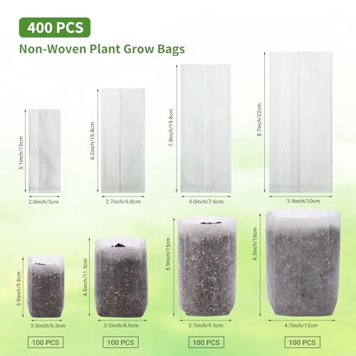 GREANER 400PCS Nursery Bags for Plants, Mixed Sizes Potting Bags for Indoor Outdoor Planting, Plant Nursery Pouches for Seed Starting, Soil Transplant, Home Garden Supply - size: 4"x5"x6"x7"/400pcs