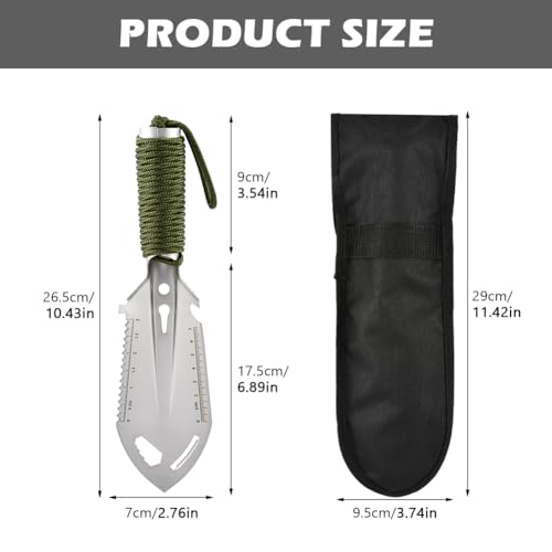 9‑in‑1 Mini Camping Shovel, Ultralight Backpacking Trowel Multitool - color: silver
