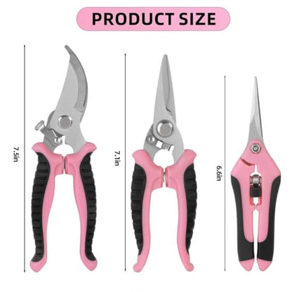 4Pcs Stainless Steel Garden Pruning Shears for Plants, Landscaping（Pink）