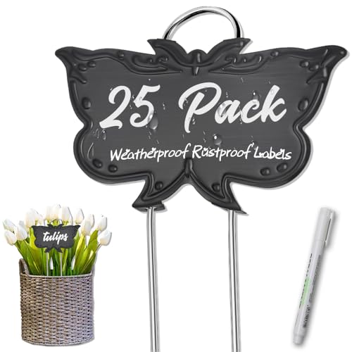 Metal Plant Labels, Waterproof Garden Sign 25 Pack Black Plant Tags - color: Black Butterfly, size: 25 PACK SUS 304 Garden Labels