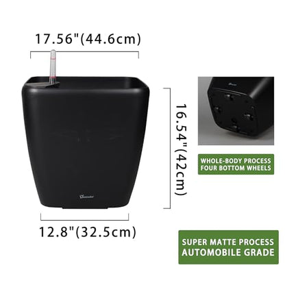 Dexceder 18x17 Self Watering Planter with Wheels (Black Matte) - color: Black, size: 18x17