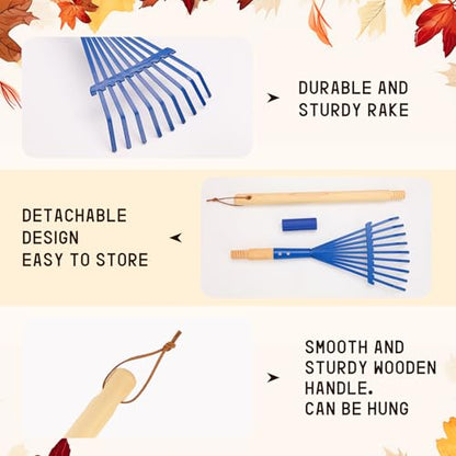 Kids Rakes with Hardwood Handle - Metal Kids Leaves Rakes, 28" Child Size Lawn Rakes with Vibrant Blue Heads, Garden Tool Set for Kids Boys and Girls - color: Blue
