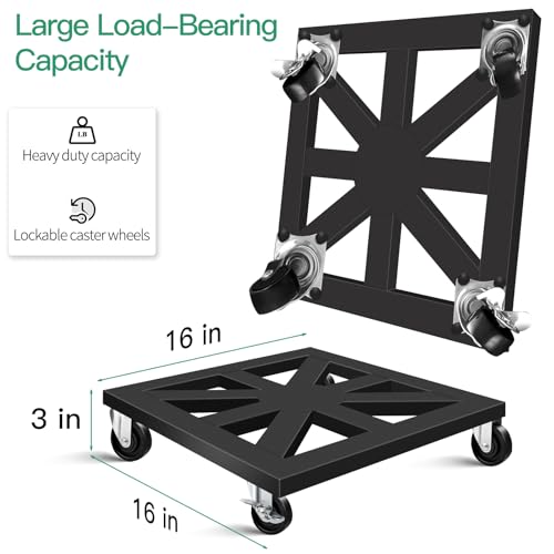 Plant Caddy with Wheels, 16'' 2 Pack Metal Rolling Plant Stand Square Plant Dolly with Iron Lockable Casters Heavy Duty Pot Mover Rollers, Holds up 400 Lbs Planter - size: 16''/2