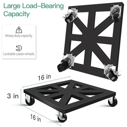 Plant Caddy with Wheels, 16'' 2 Pack Metal Rolling Plant Stand Square Plant Dolly with Iron Lockable Casters Heavy Duty Pot Mover Rollers, Holds up 400 Lbs Planter - size: 16''/2
