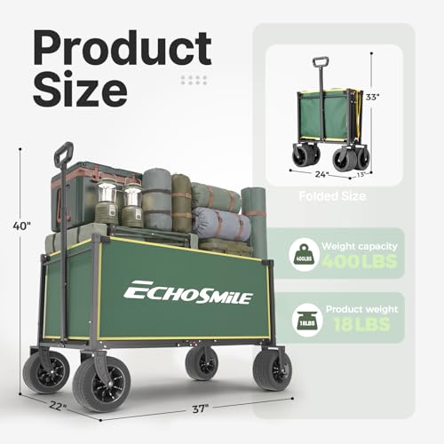 EchoSmile Collapsible Wagon Cart, Heavy Duty 400lbs Capacity, Green - color: Green&yellow