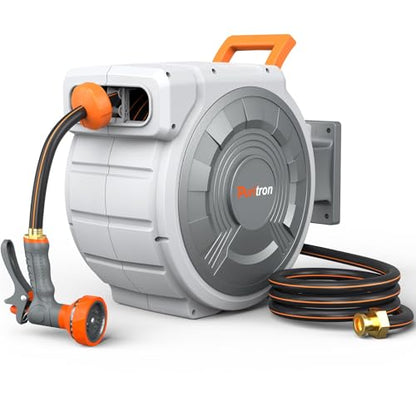 Retractable Garden Hose Reel 85 ft x 1/2 inch, Heavy Duty Automatic Garden Hose Reels, High-Flow, Any Length Lock, 180° Swivel Bracket, Brass Fitting, Wall Mount Water Hose Reel for Outside - color: 85 Ft X 1/2 Inch
